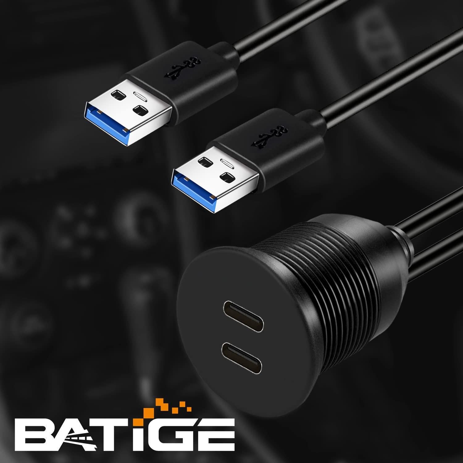 Cable de Montaje en Panel USB 3.0 BATIGE 0.91m 2 Puertos Tipo C