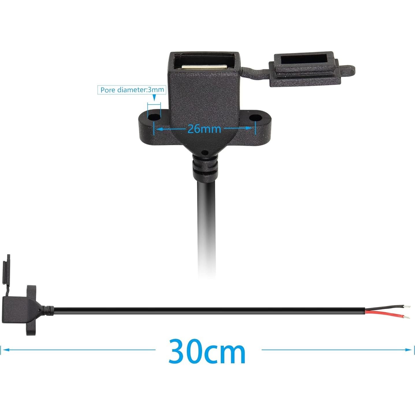 Cable de Alimentación USB Femenino RIIEYOCA 30cm 2Pin DIY