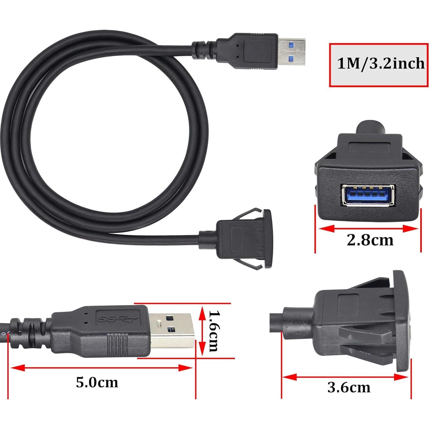 Cable de Panel USB 3.0 HCFeng 1m Negro para Vehículos