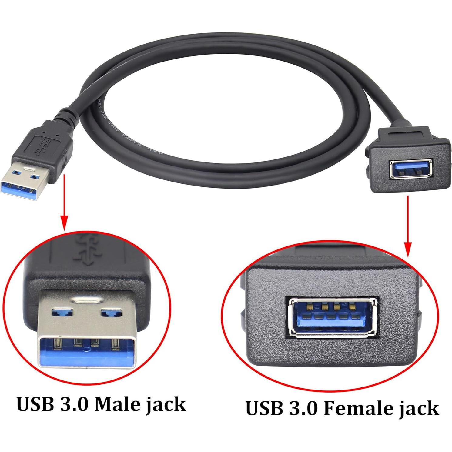 Cable de Panel USB 3.0 HCFeng 1m Negro para Vehículos