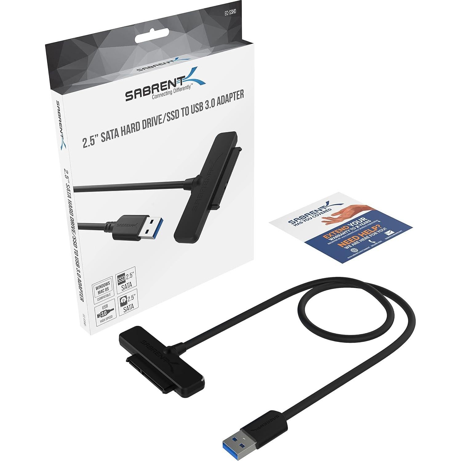 Adaptador SATA a USB 3.0 Sabrent EC-SSHD 2.5" para SSD/HDD