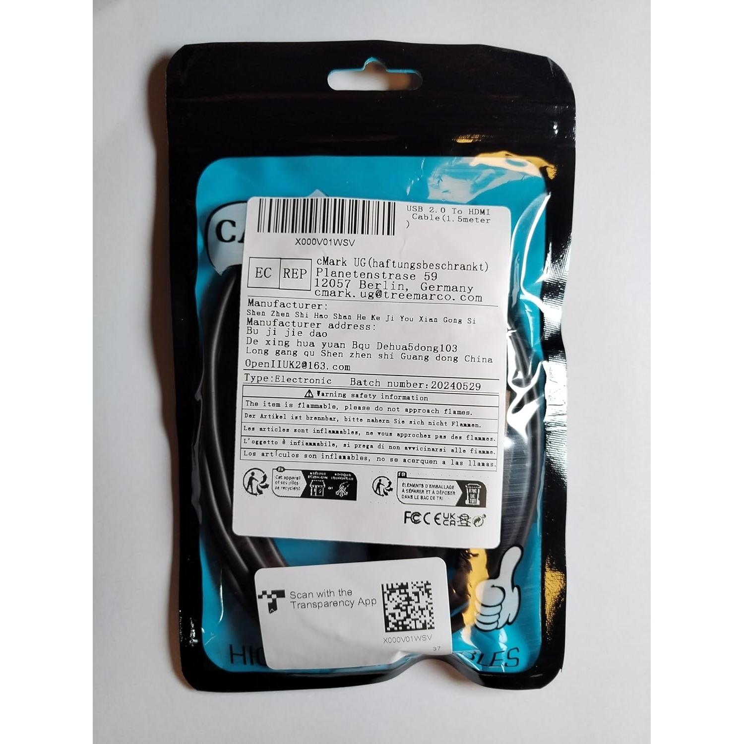 Cable Adaptador USB a HDMI 1.5m HTGuoji - Carga Solo