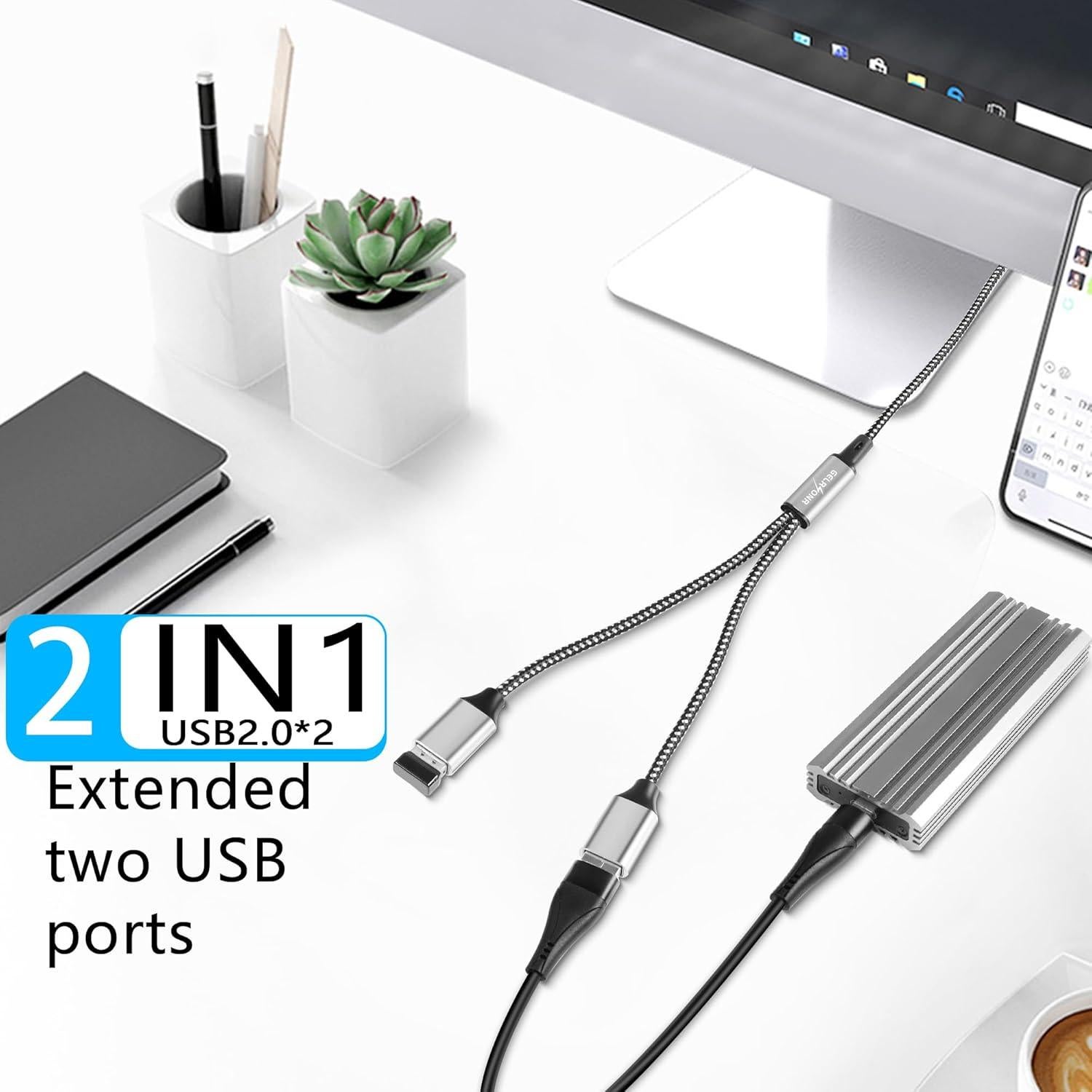 Divisor USB 2.0 GELRHONR Macho a 2 Hembras 1M Carga y Datos