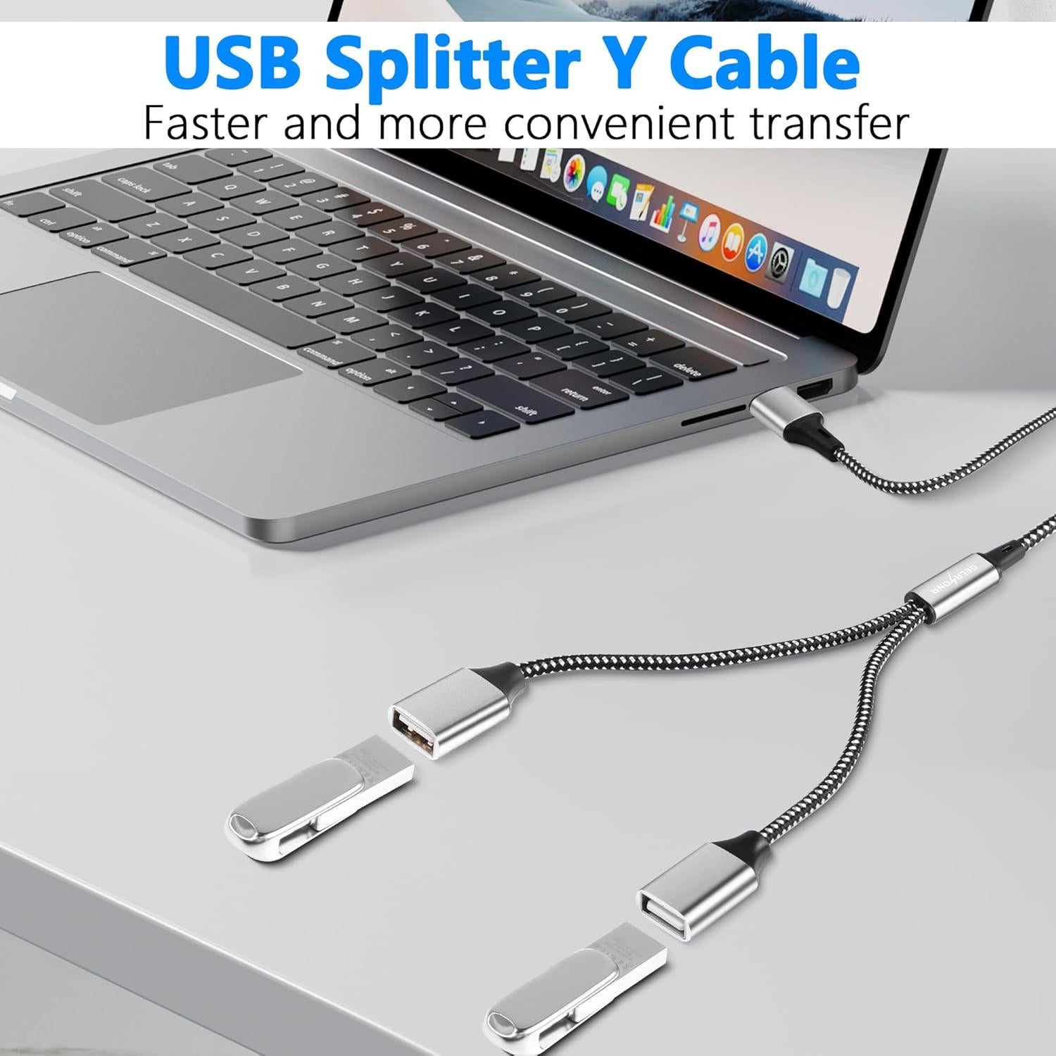 Divisor USB 2.0 GELRHONR Macho a 2 Hembras 1M Carga y Datos