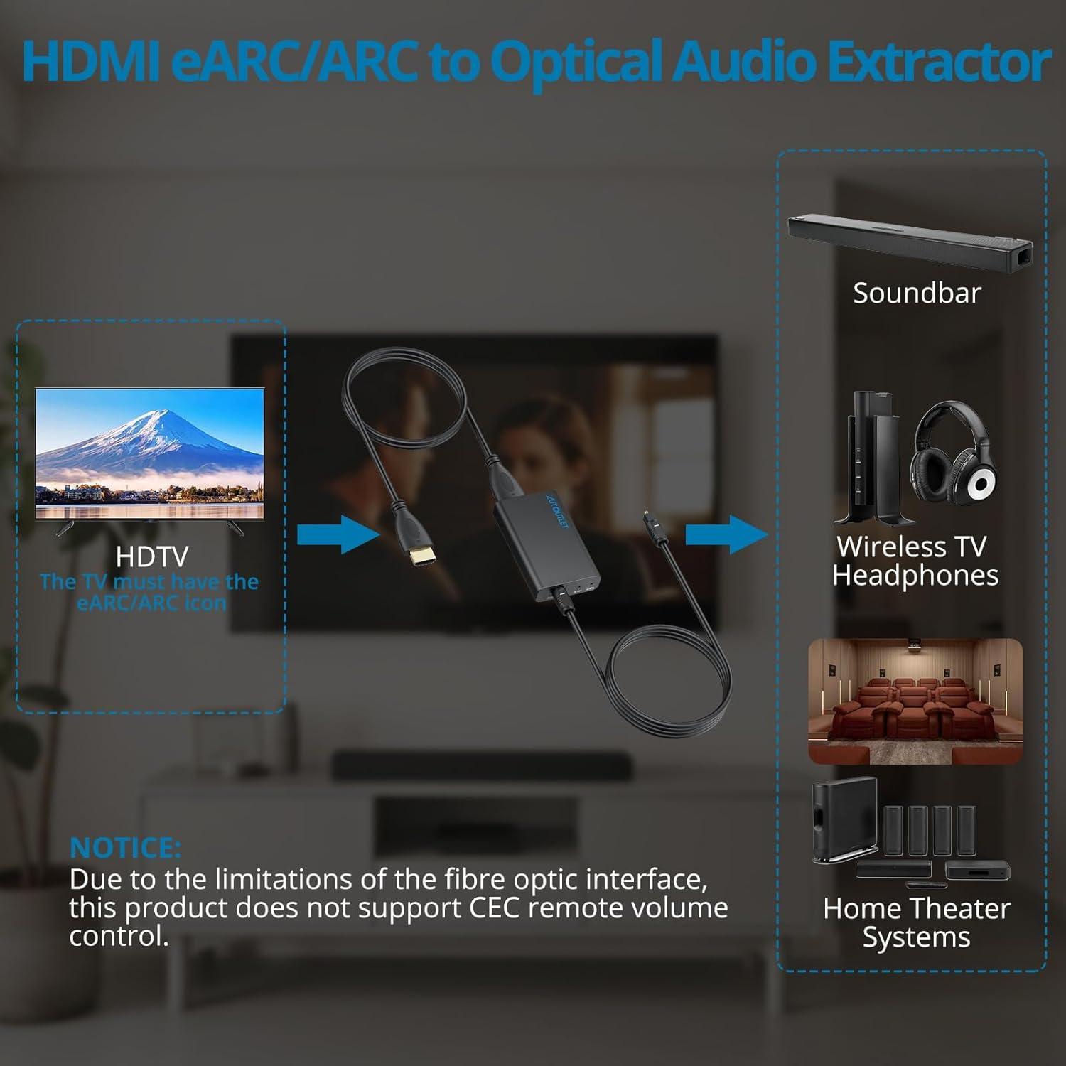 Adaptador HDMI eARC a Óptico AUTOUTLET - 192KHz, Dolby 5.1