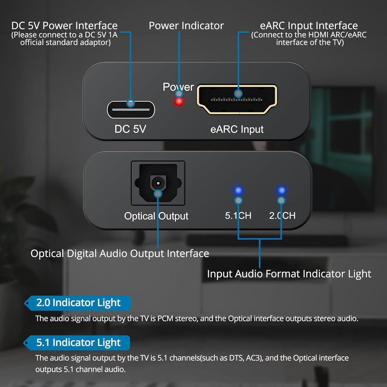 Adaptador HDMI eARC a Óptico AUTOUTLET - 192KHz, Dolby 5.1