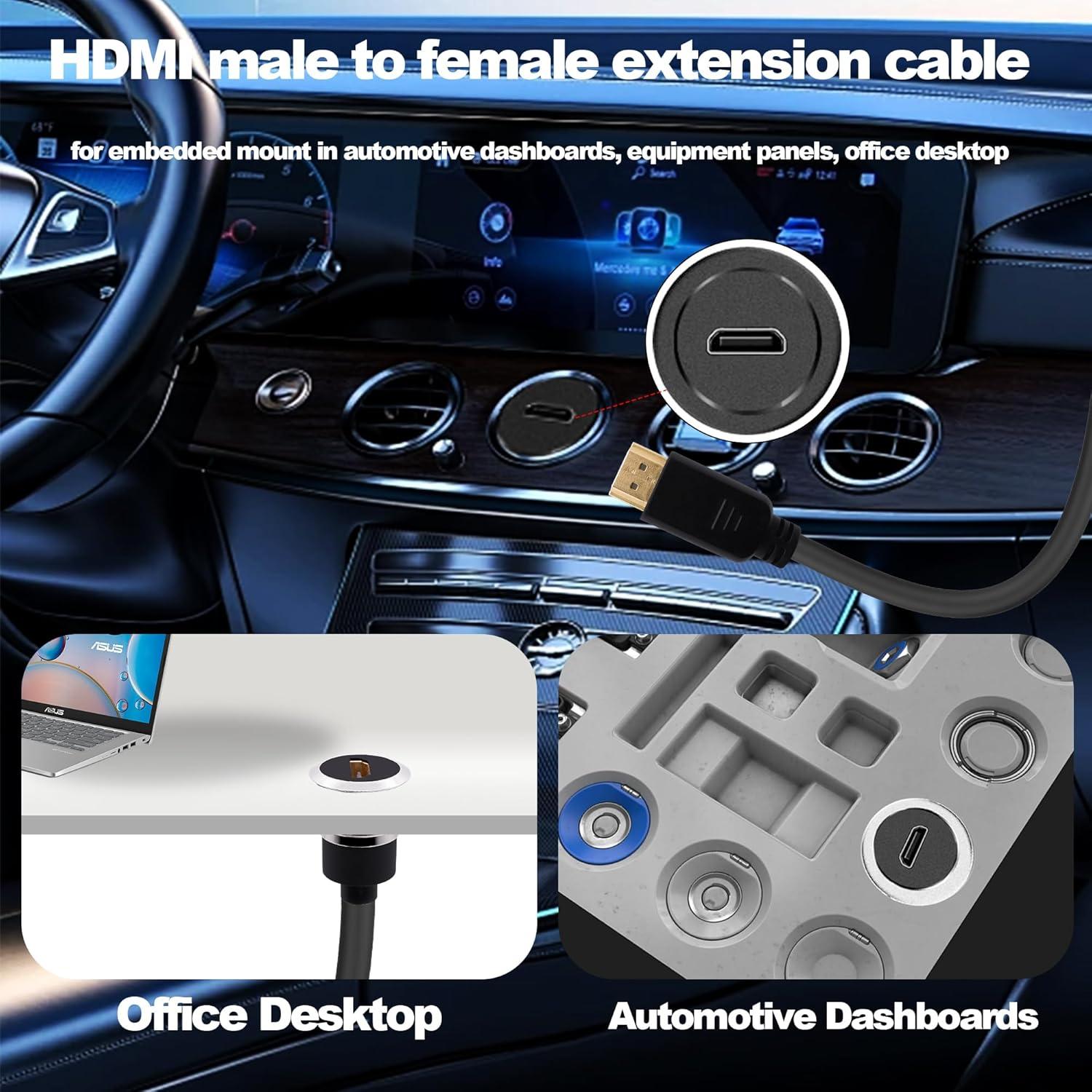 Cable HDMI de Montaje en Panel 1M HUAXU - Extensión Macho a Hembra