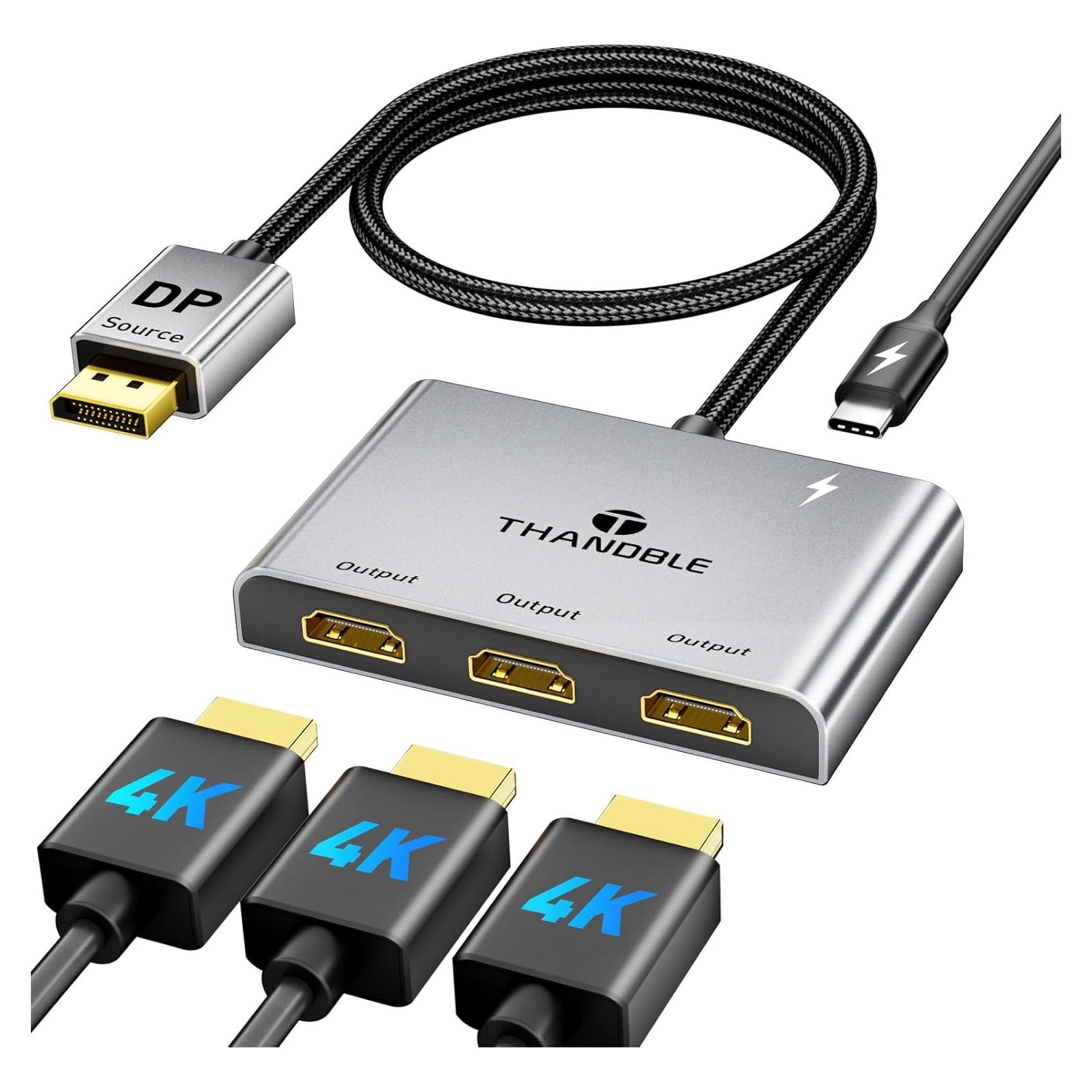 Divisor DisplayPort a 3 HDMI THANDBLE 4K@60Hz MST Hub