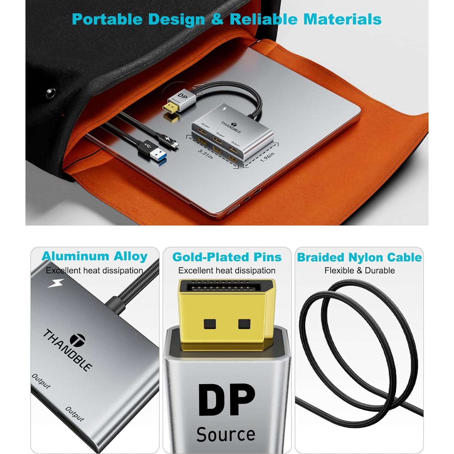 Divisor DisplayPort a 3 HDMI THANDBLE 4K@60Hz MST Hub