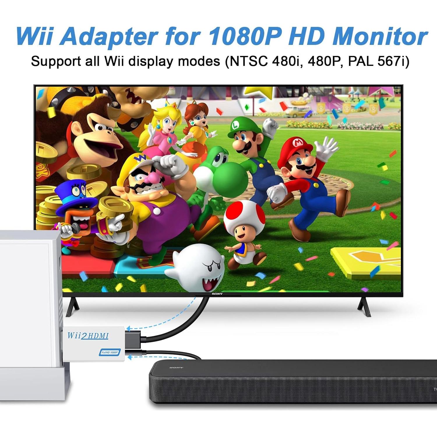 Adaptador HDMI Herfair para Wii y Wii U 1080P con Audio 3.5mm