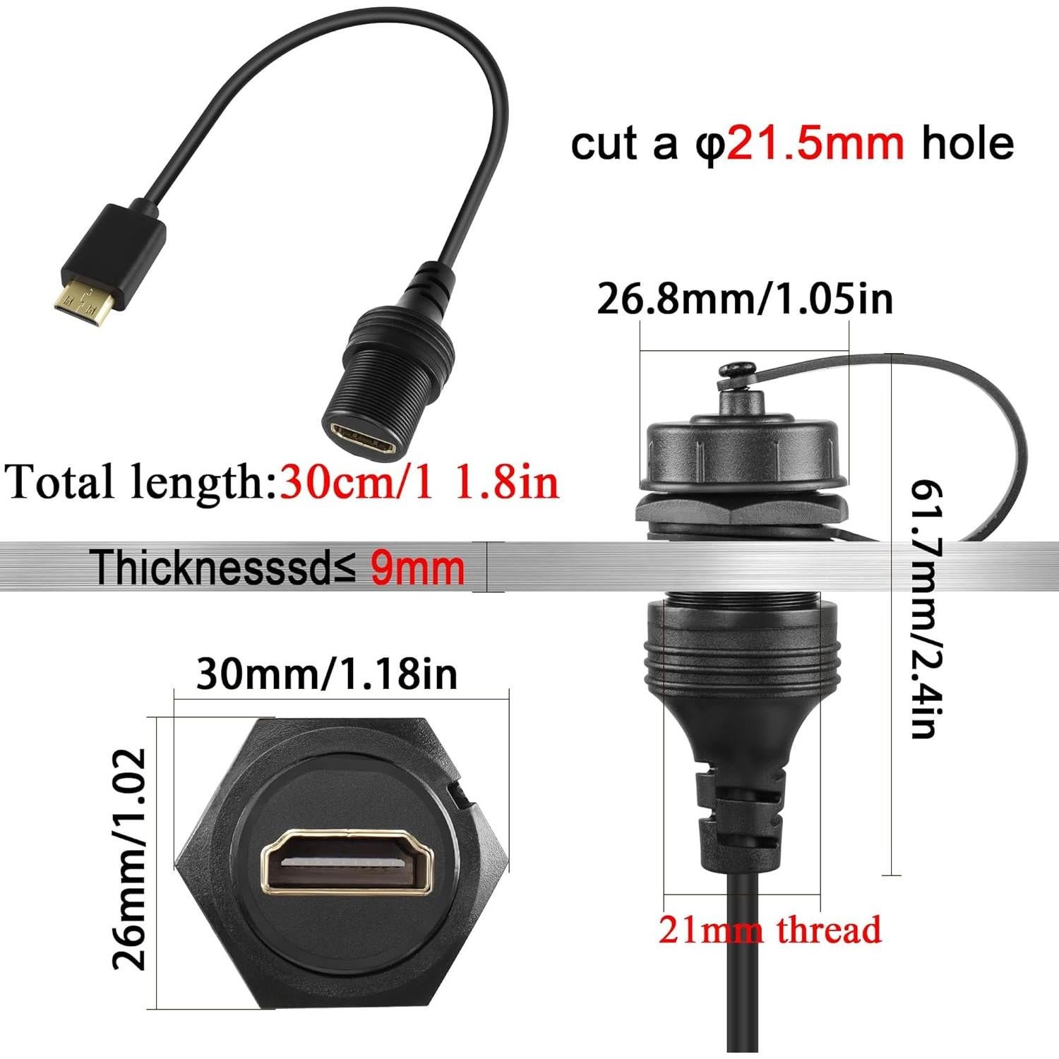 Cable Mini HDMI a HDMI 4K QIANRENON a Prueba de Agua 30cm