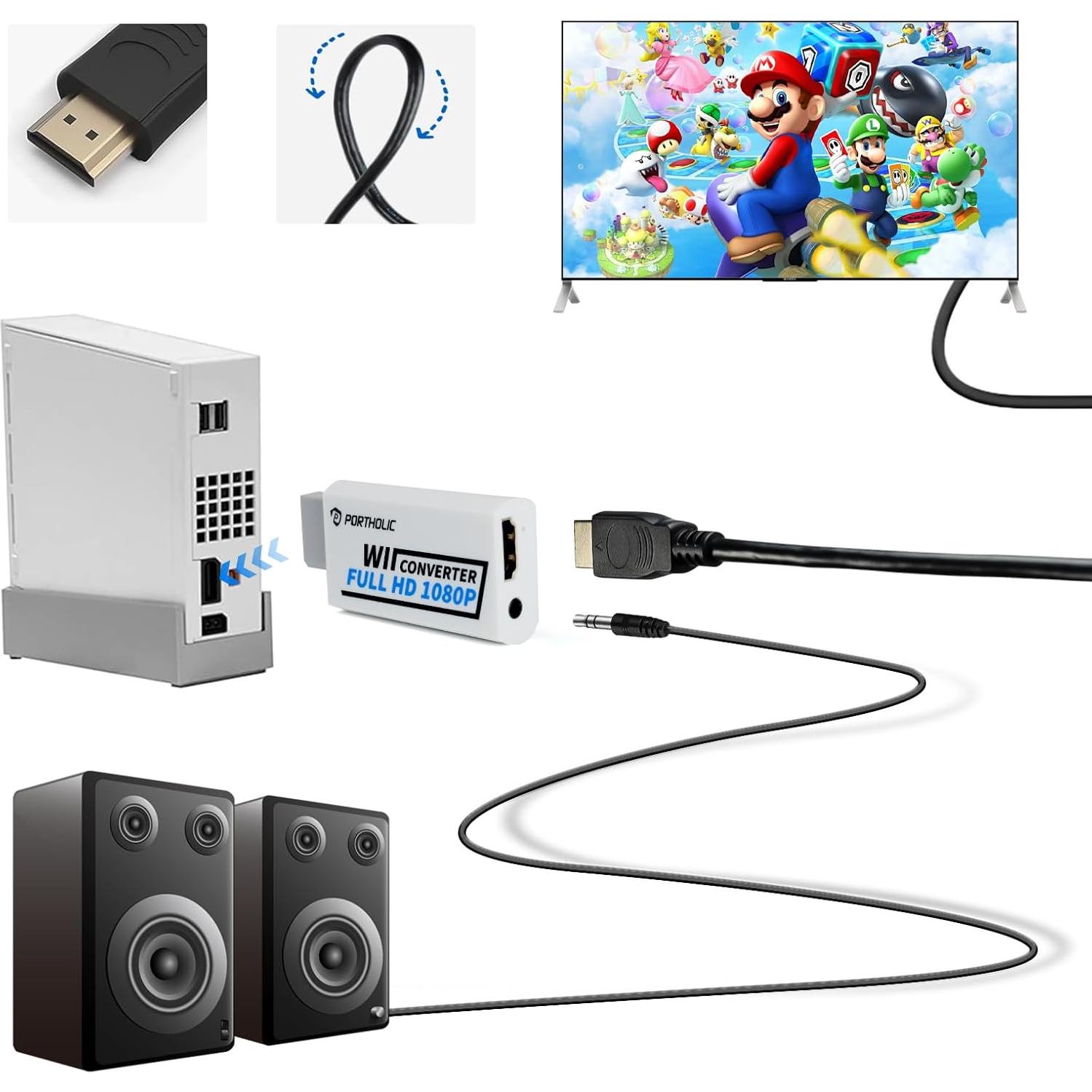 Adaptador HDMI Wii PORTHOLIC 1080P con audio 3.5mm