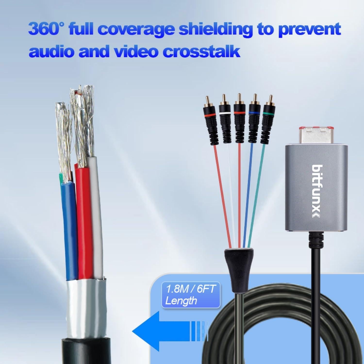 Adaptador de Video Componente BITFUNX para GameCube NGC 1.8m