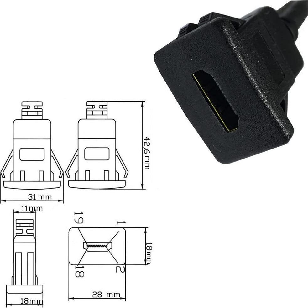 Cable HDMI Macho a Hembra Qaoquda 1M Montaje Flush Cuadrado