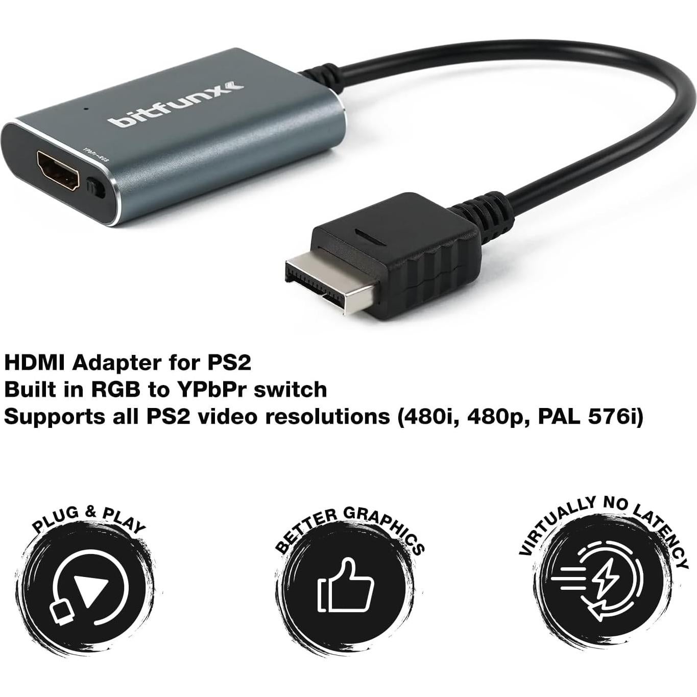 Adaptador HDMI BITFUNX PS2 - RGB y Componente a HDMI
