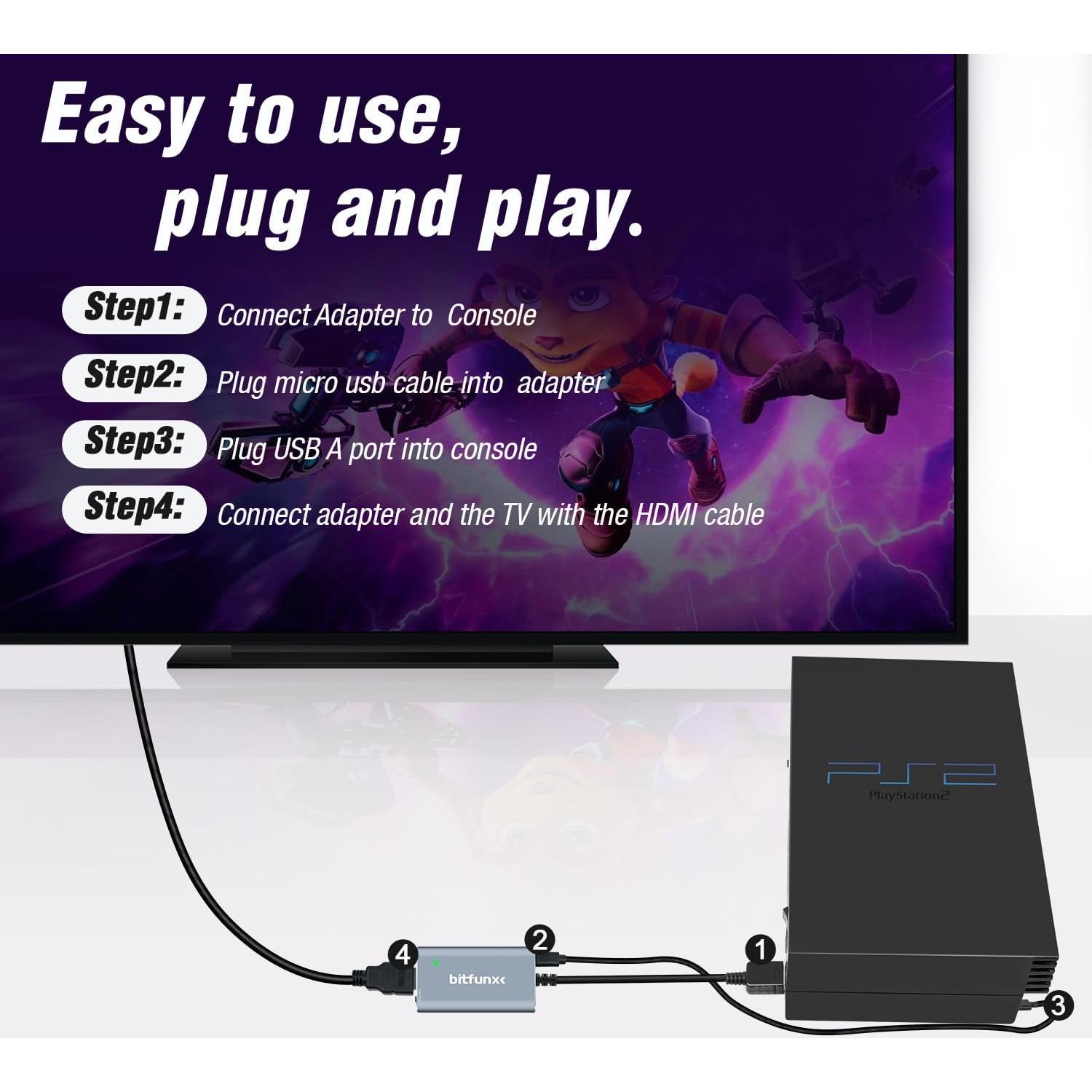 Adaptador HDMI BITFUNX PS2 - RGB y Componente a HDMI