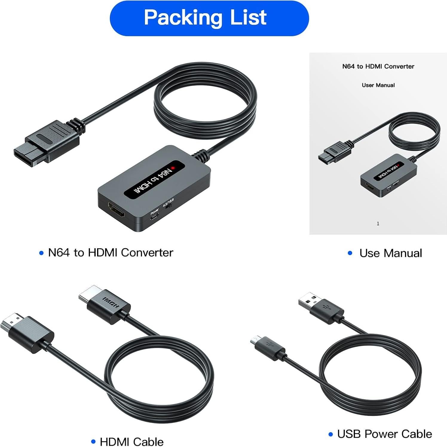 Convertidor HDMI para N64/SNES/NGC TIXILINBI 4:3 y 16:9