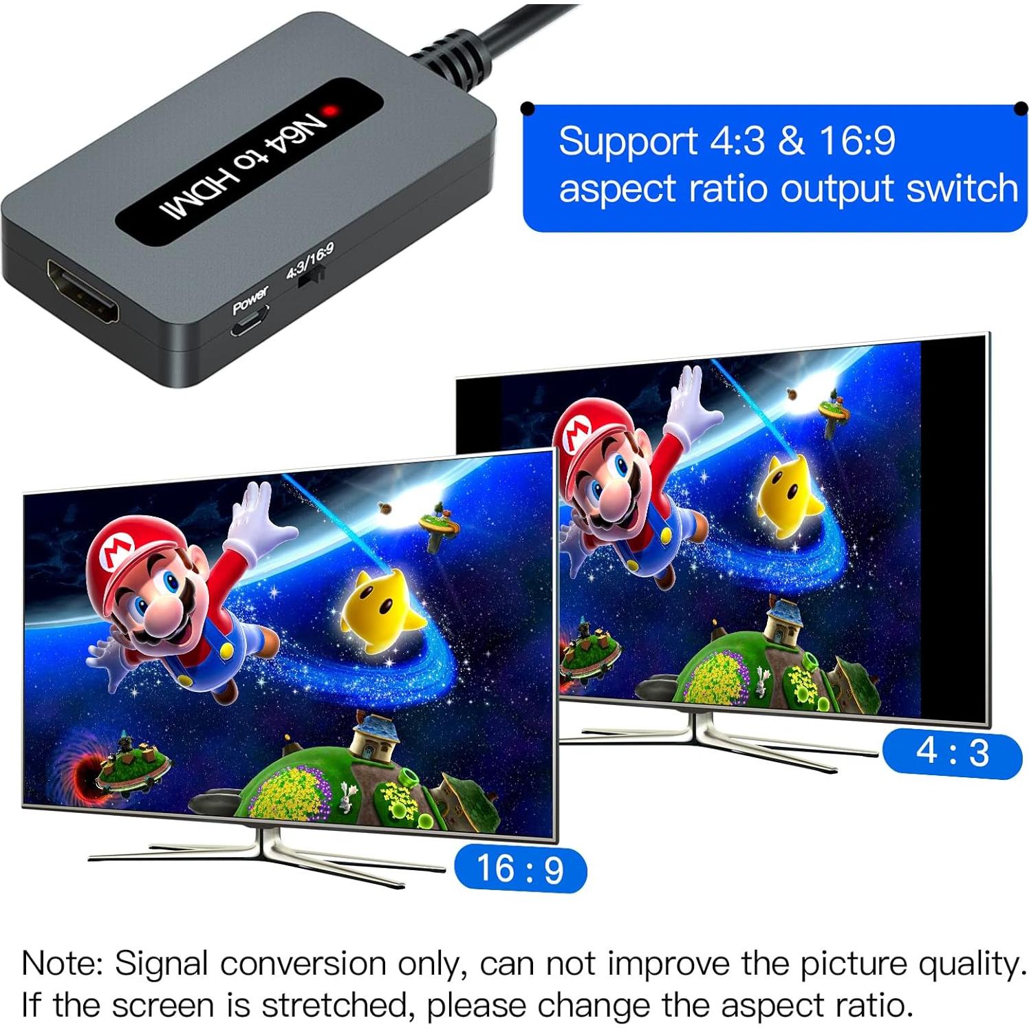 Convertidor HDMI para N64/SNES/NGC TIXILINBI 4:3 y 16:9