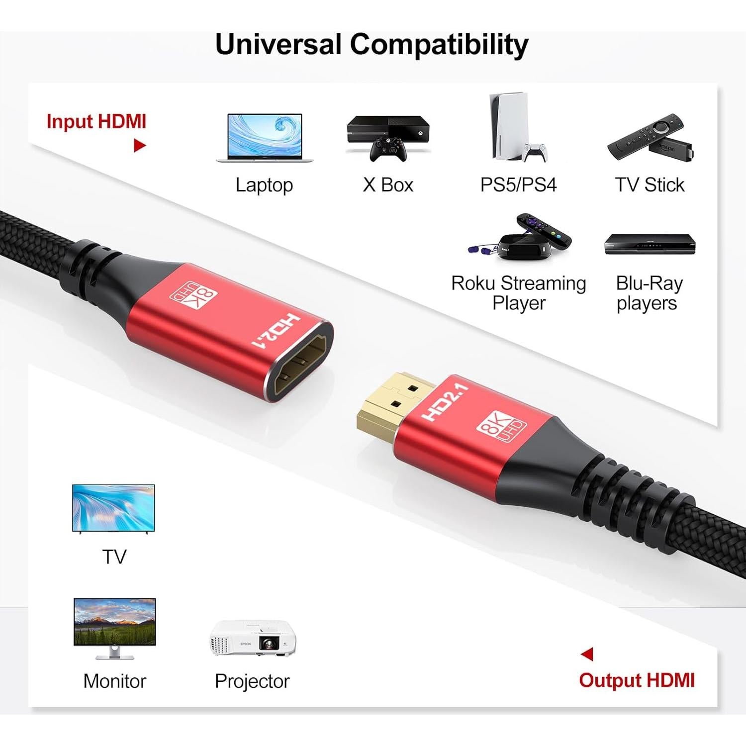 Cable de Extensión HDMI 8K 1.83M UVOOI 48Gbps 3D HDR