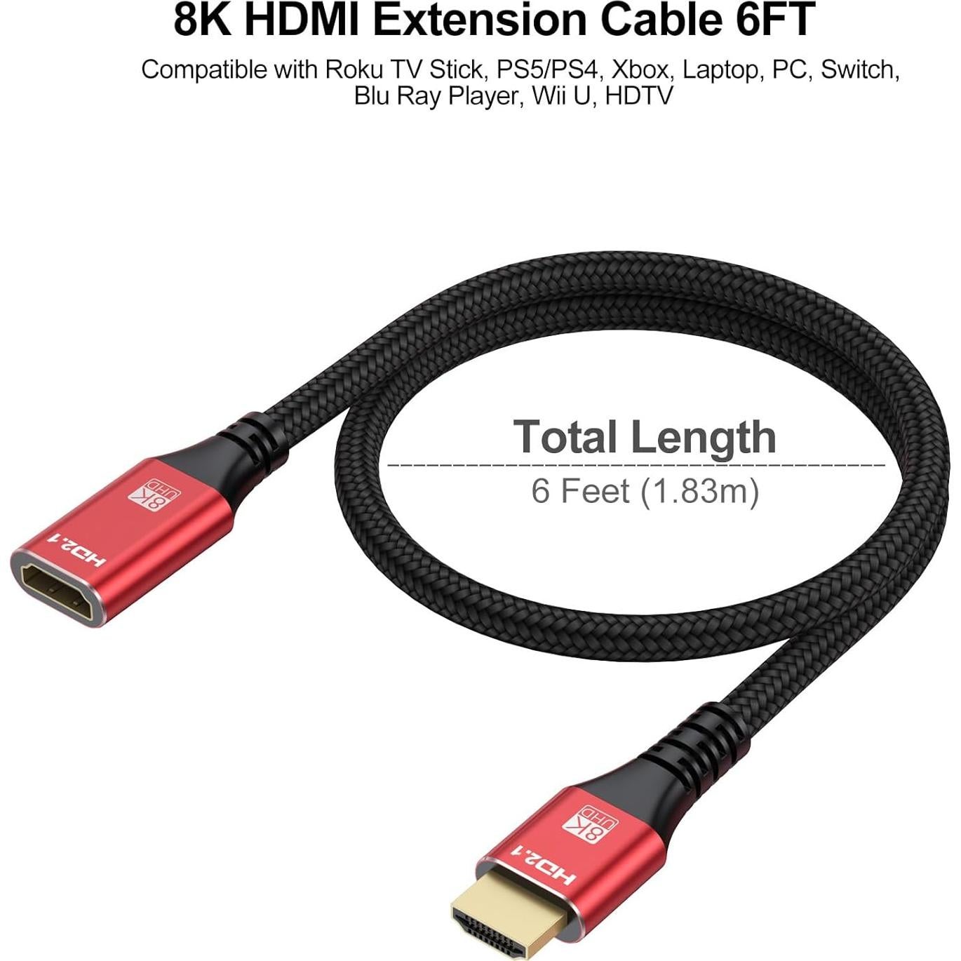 Cable de Extensión HDMI 8K 1.83M UVOOI 48Gbps 3D HDR