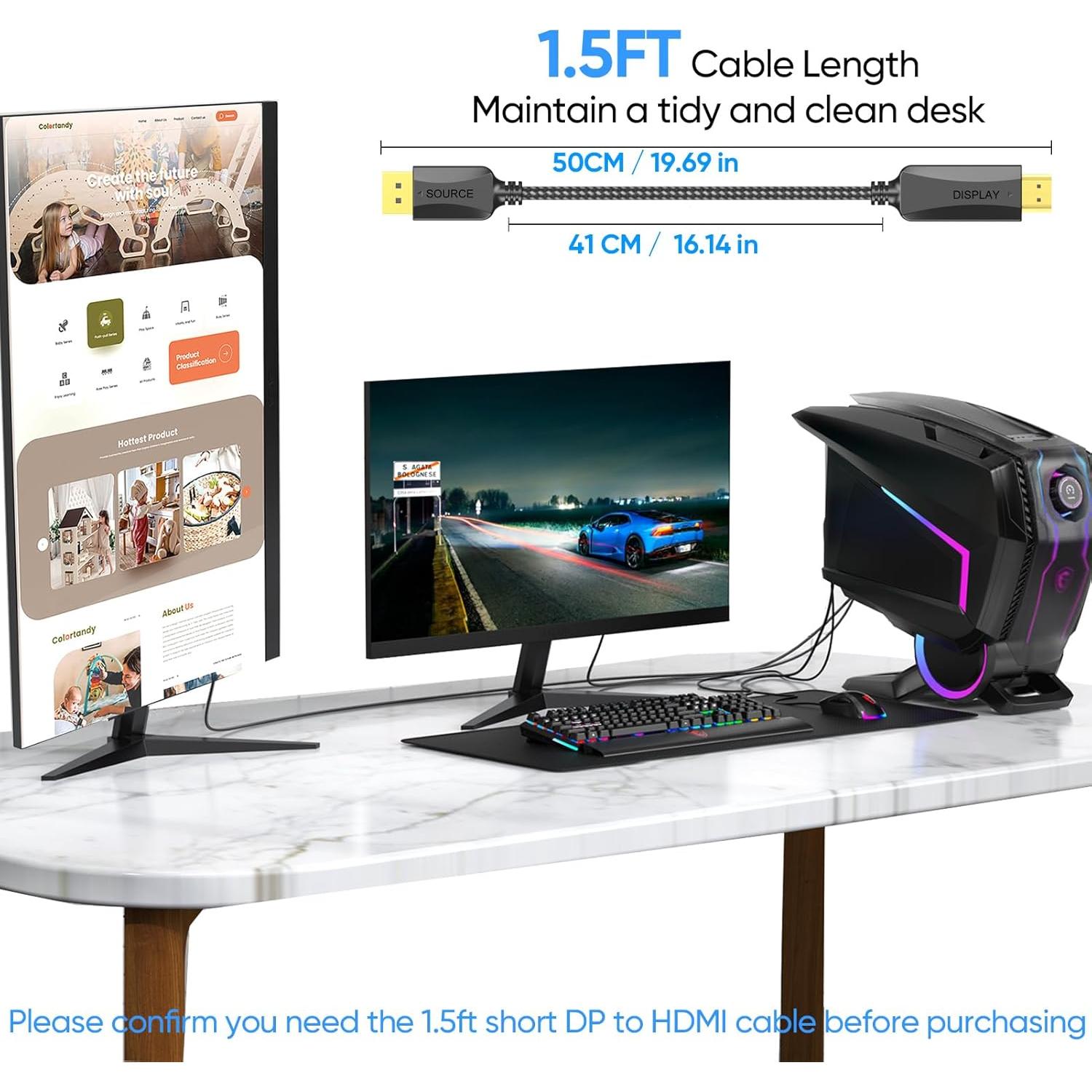 Cable DisplayPort a HDMI 4K 0.46m XiAyriky Adaptador Corto