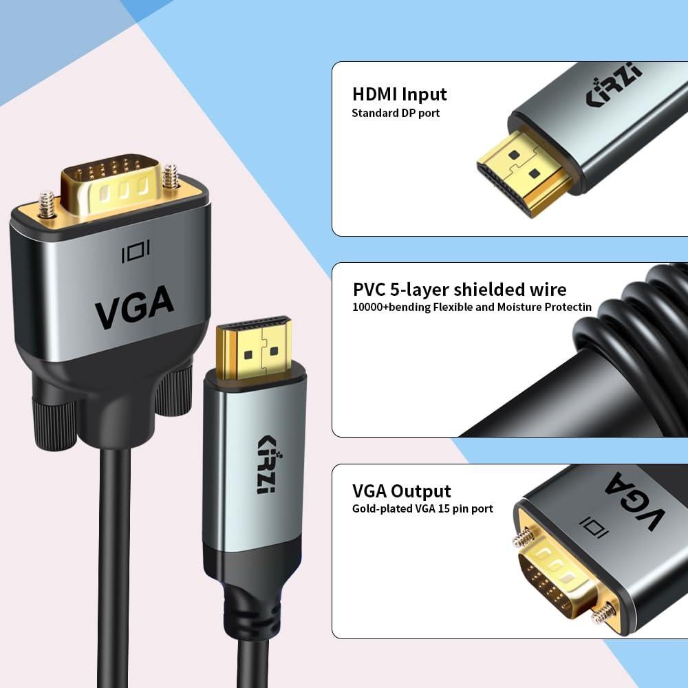 Cable HDMI a VGA Kirzi 1.52m Unidireccional Alta Calidad