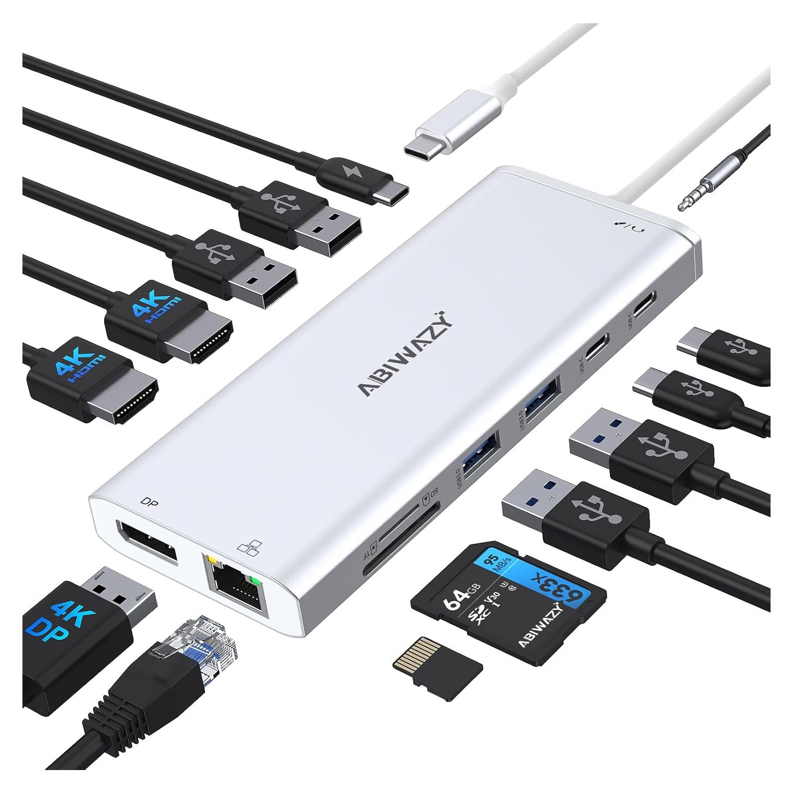 Estación de Acoplamiento USB-C 14 en 1 ABIWAZY Plata