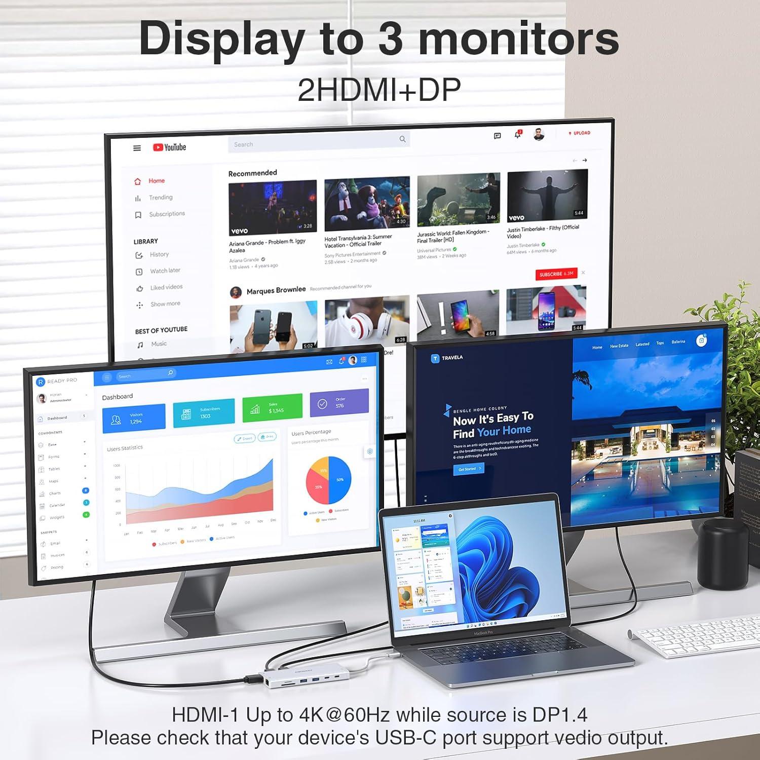 Estación de Acoplamiento USB-C 14 en 1 ABIWAZY Plata