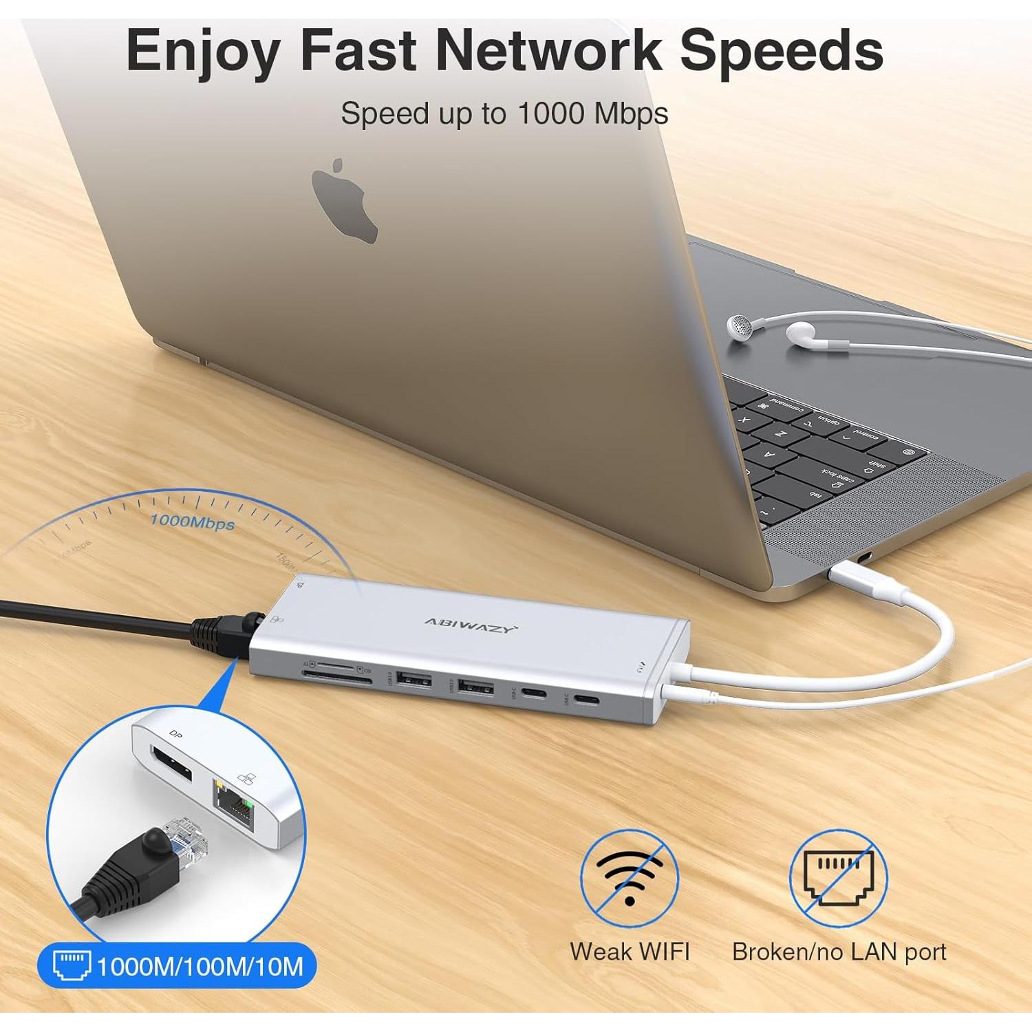 Estación de Acoplamiento USB-C 14 en 1 ABIWAZY Plata