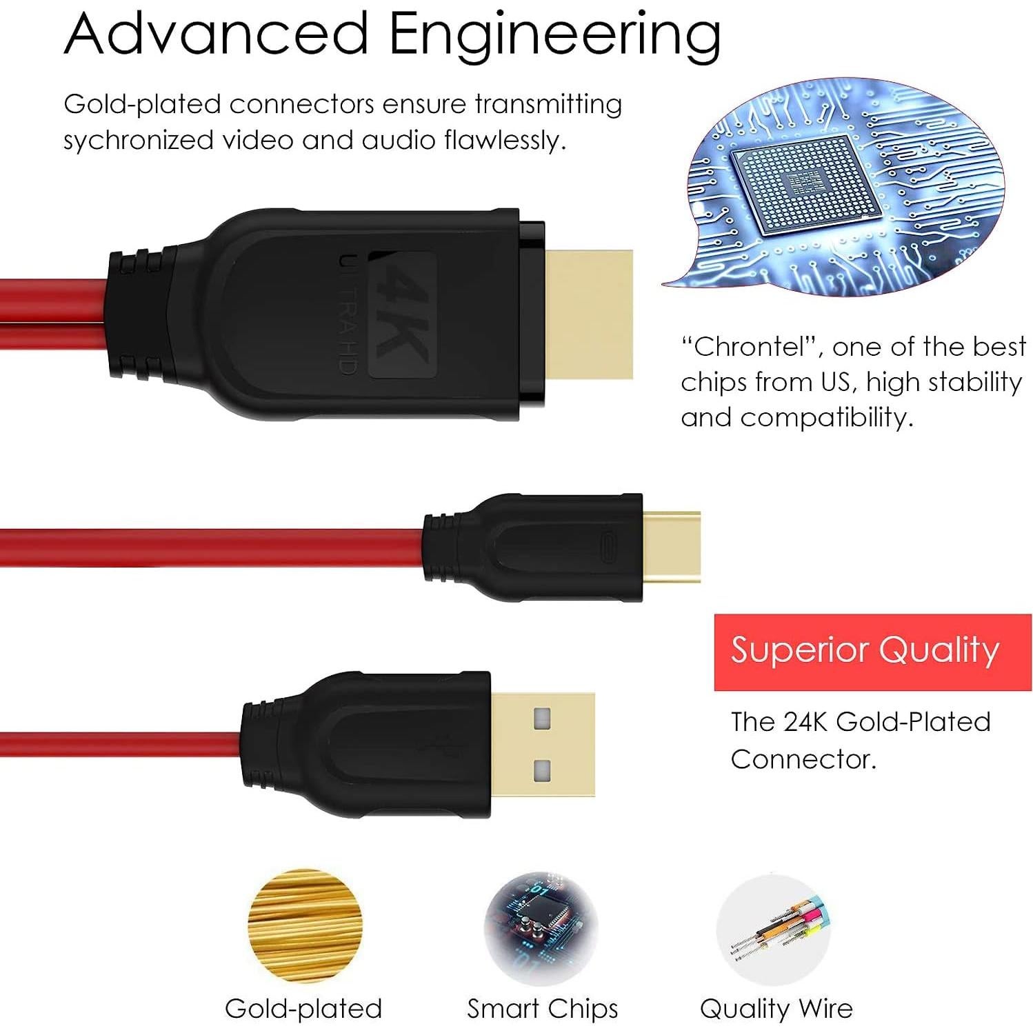 Adaptador Kkf USB Tipo C a HDMI 4K Aluminio Portátil