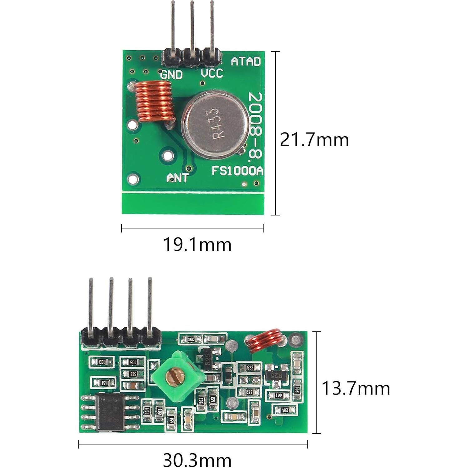 Kit 5 Pcs Módulos Transmisor y Receptor Inalámbrico 433MHz Atnsinc