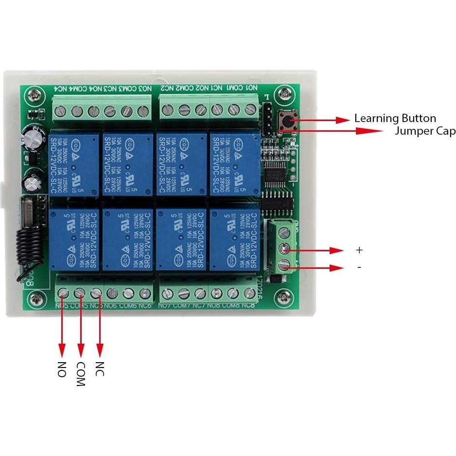 Módulo Receptor de Relé 12V Serounder 8 Canales RF 433MHz