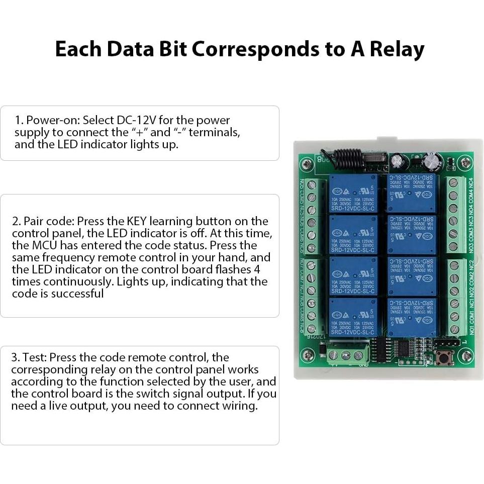 Módulo Receptor de Relé 12V Serounder 8 Canales RF 433MHz
