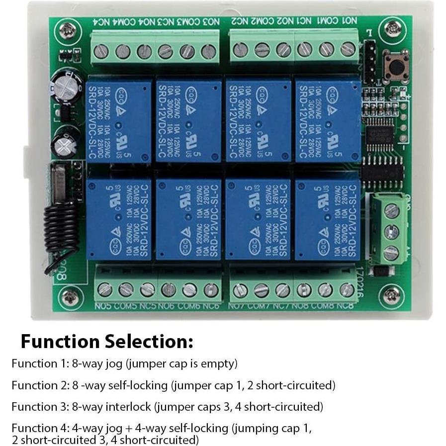 Módulo Receptor de Relé 12V Serounder 8 Canales RF 433MHz