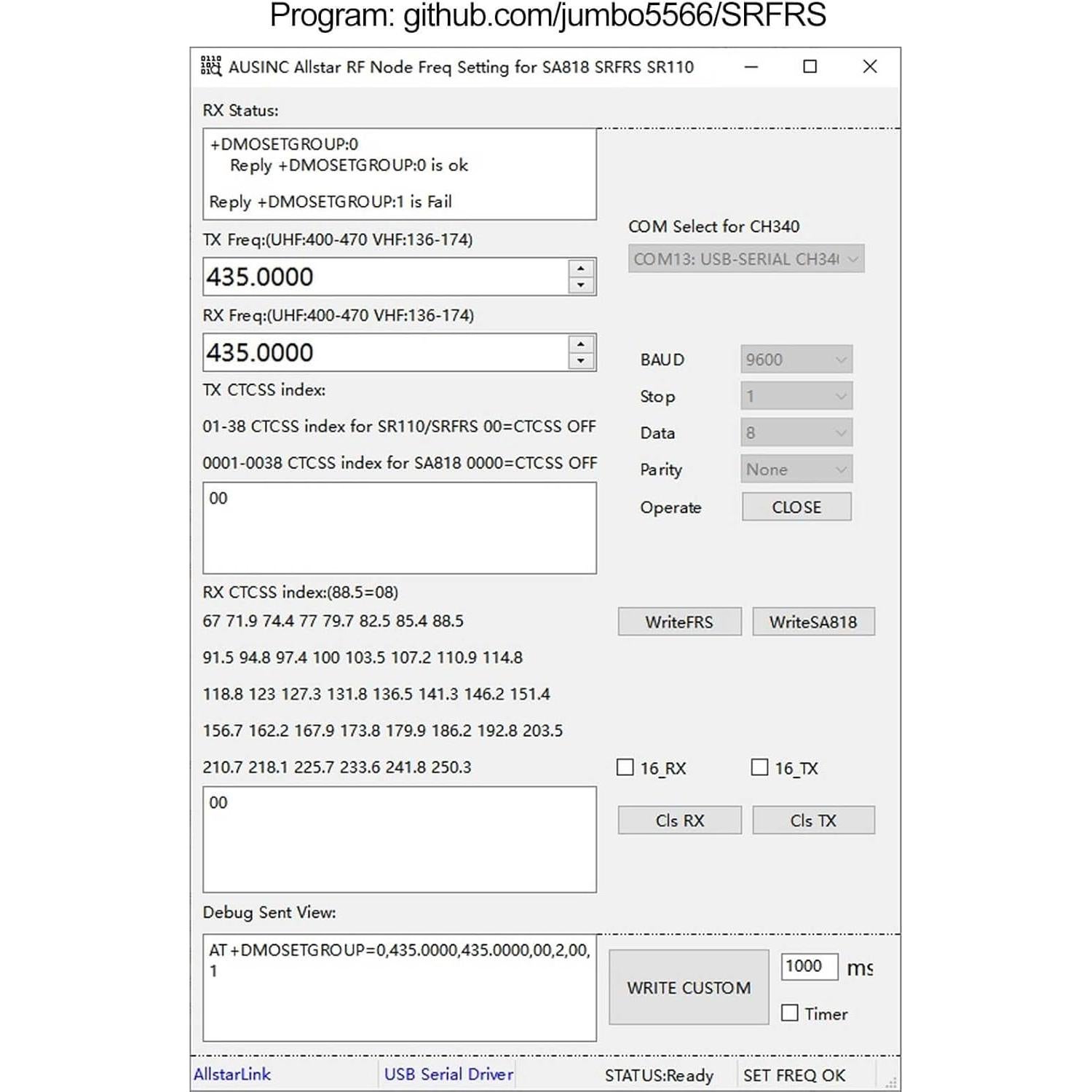 Módulo de Programación de Radio UHF AURSINC SR-FRS para Raspberry Pi