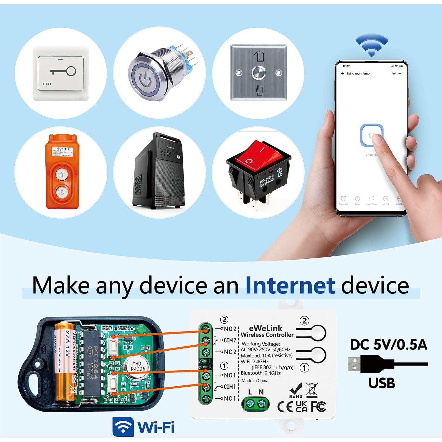 Interruptor Inteligente WiFi DieseRC EW2202 2 Canales 10A