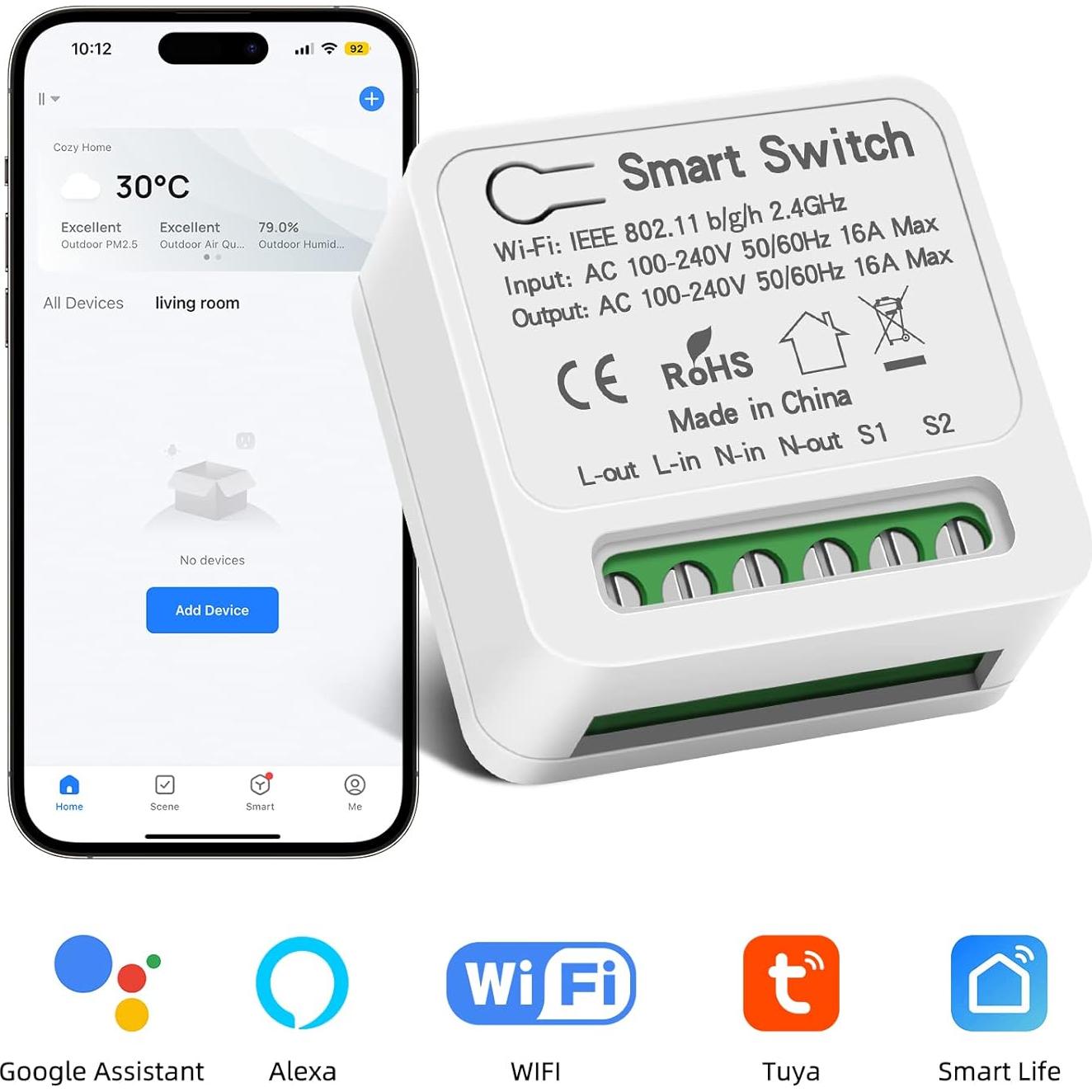 Interruptor Relé Inteligente VIPMOON WiFi 16A Control App