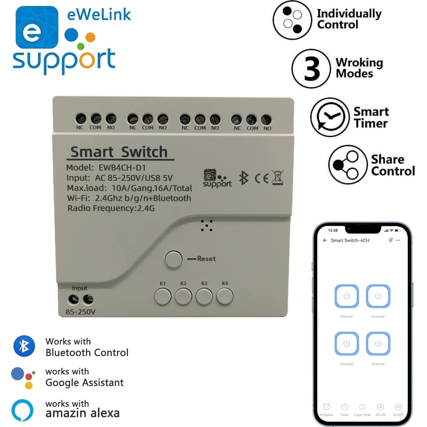 Interruptor Inteligente WiFi Jane Eyre 4 Canales 3500W