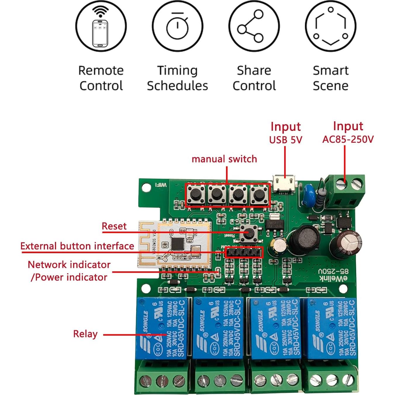 Interruptor Inteligente WiFi Jane Eyre 4 Canales 3500W