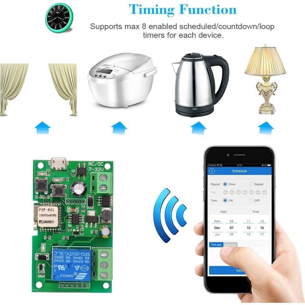 Interruptor WiFi Smilewolf SW-DC5V 7-32V para Automatización