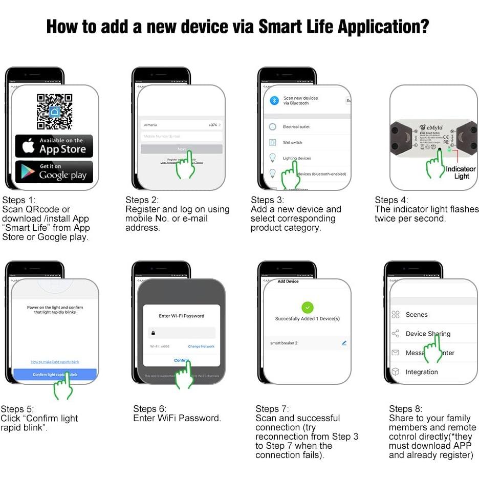 Interruptor WiFi Inteligente eMylo 4 Paquetes Control Remoto