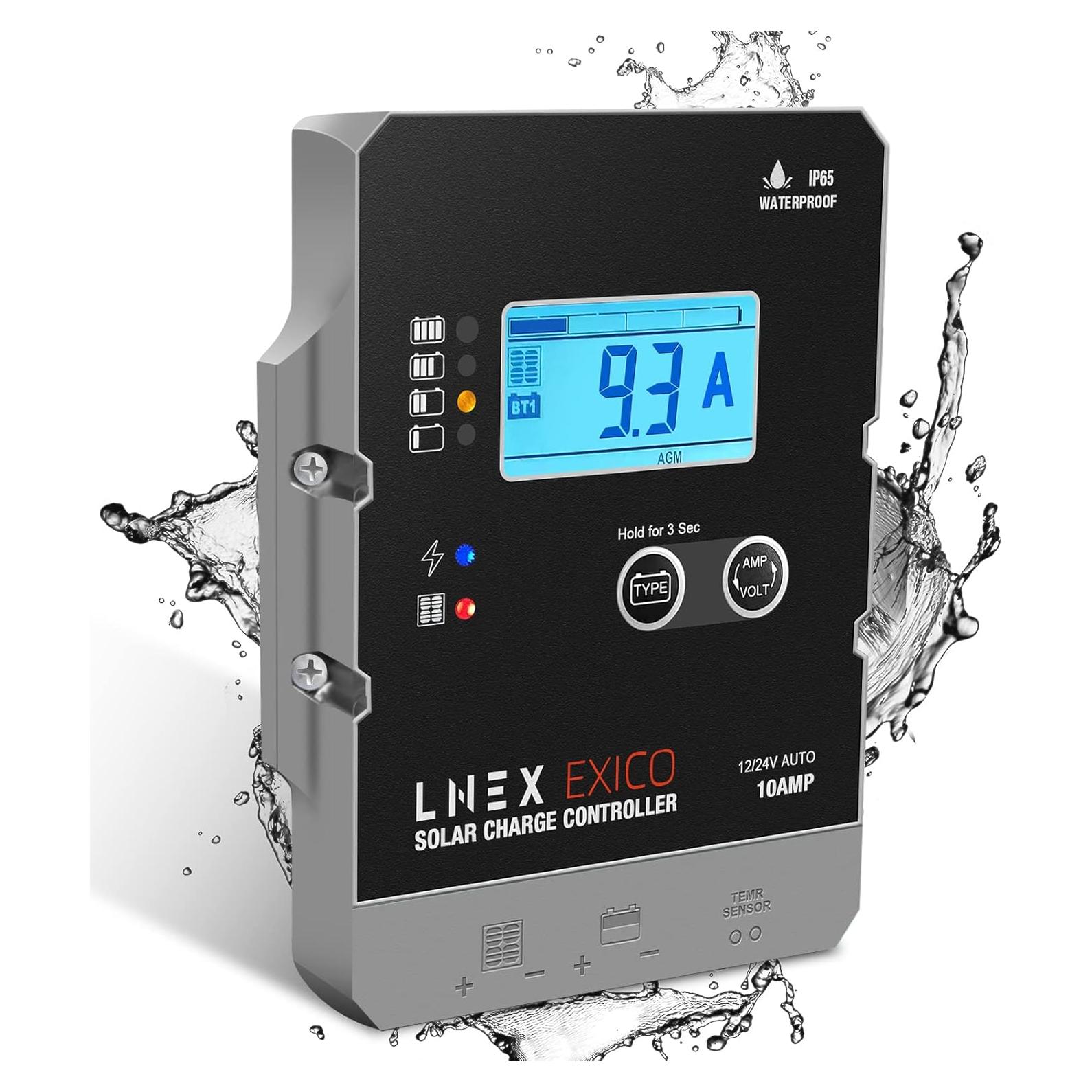 Controlador de Carga Solar LNEX 10A Impermeable 12V/24V