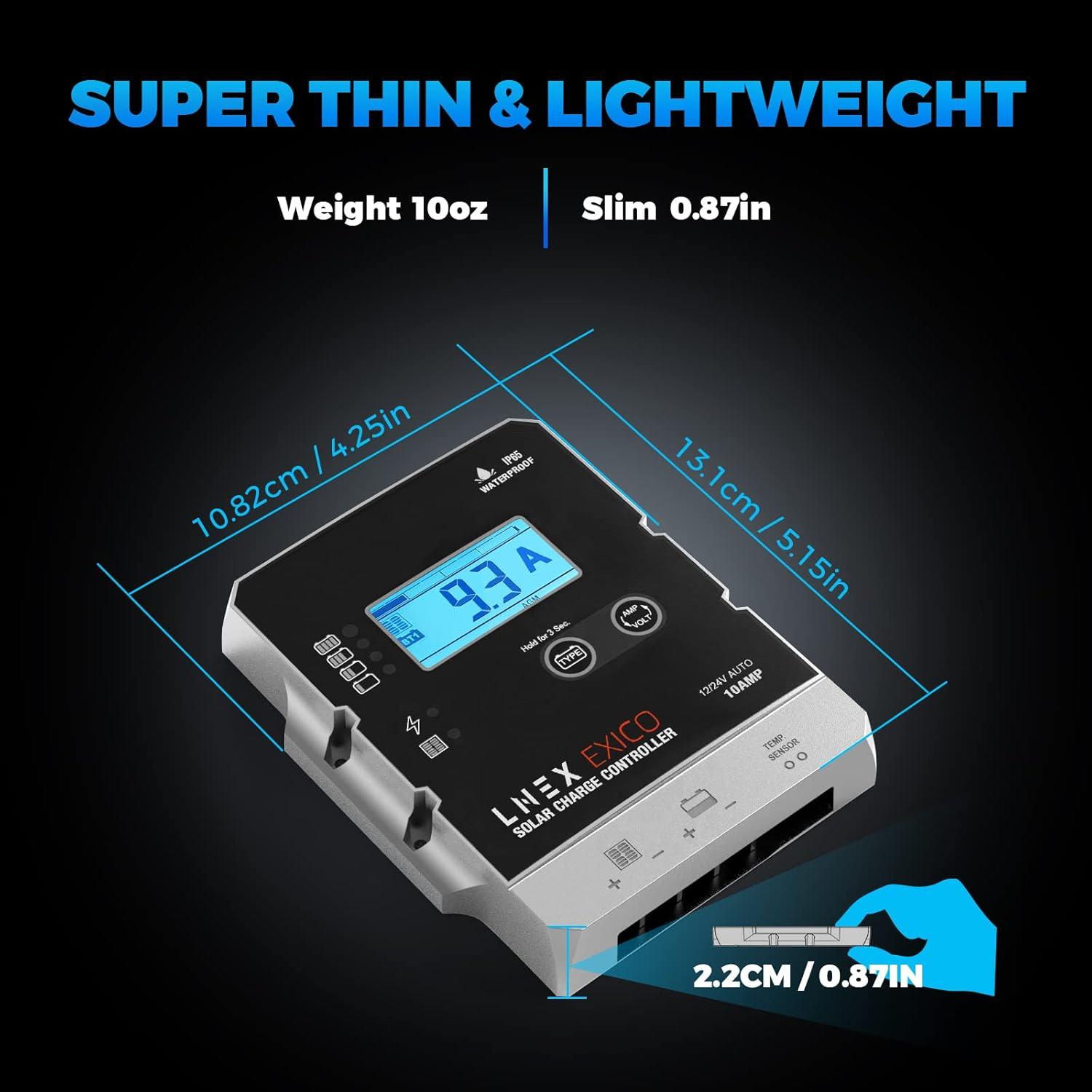 Controlador de Carga Solar LNEX 10A Impermeable 12V/24V