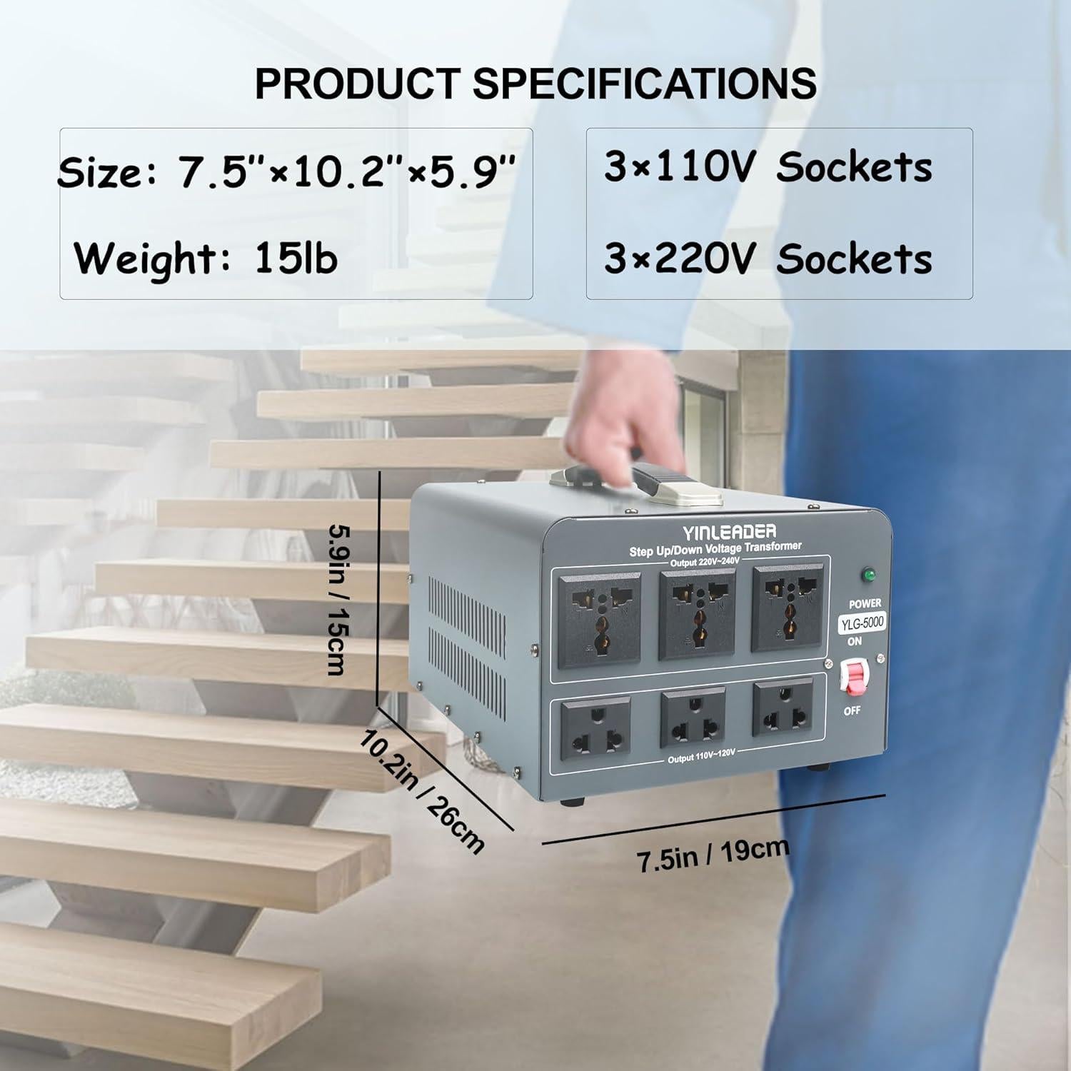 Transformador Convertidor Yinleader 5000W 110/220V con Protección