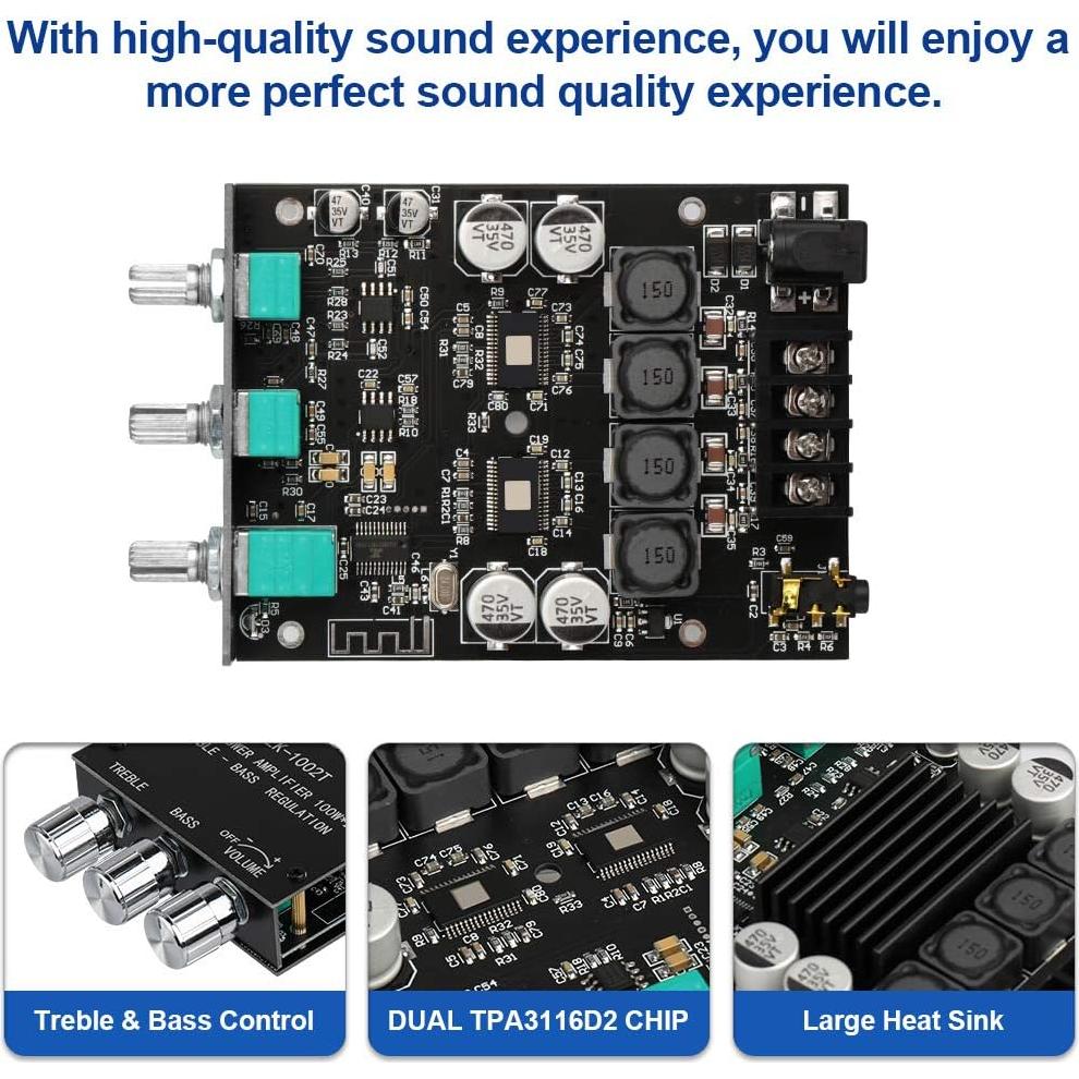 Amplificador Bluetooth ZK-1002T 2.0CH 200W Control Agudos y Graves