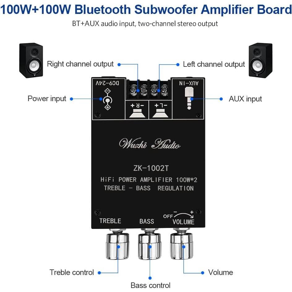 Amplificador Bluetooth ZK-1002T 2.0CH 200W Control Agudos y Graves