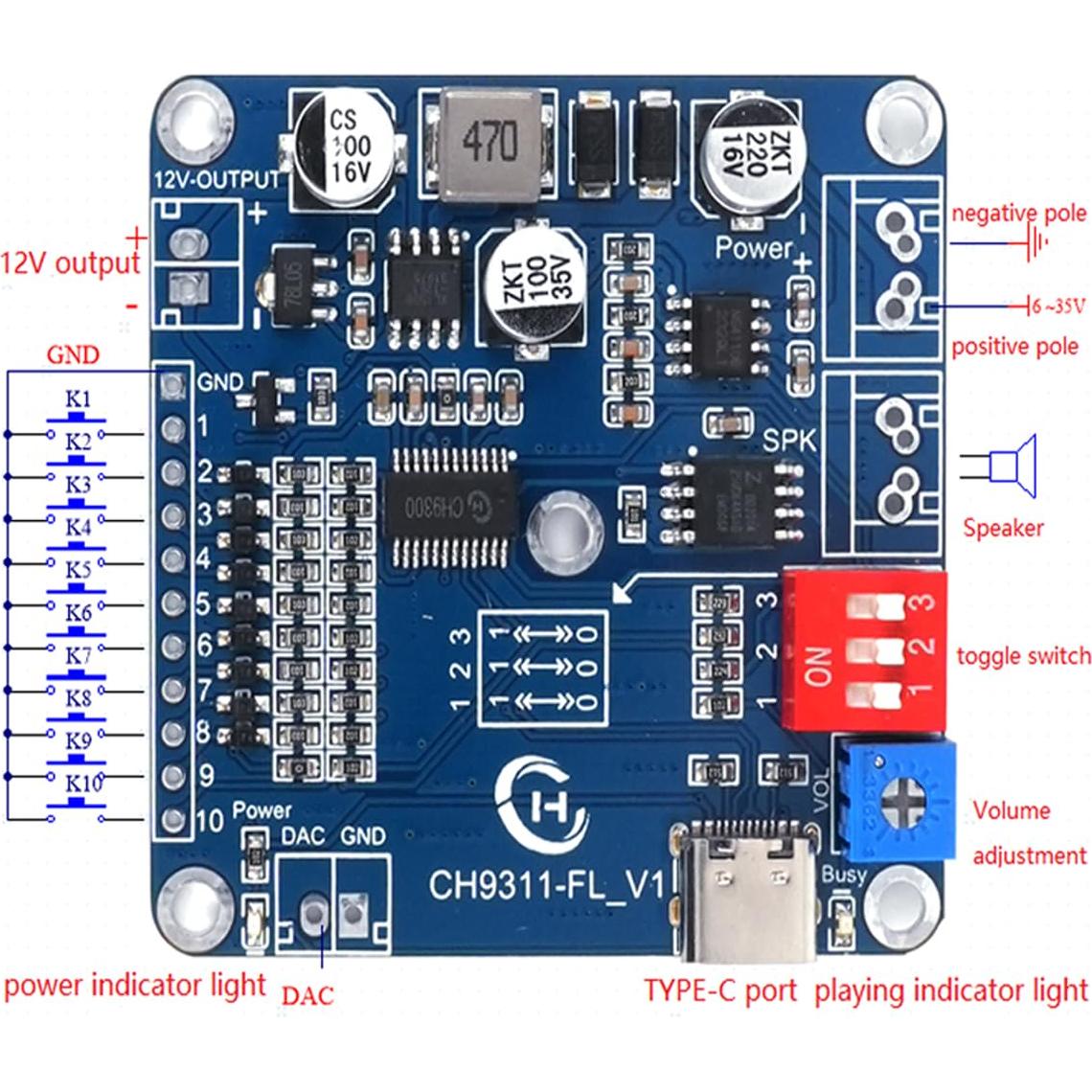 Módulo de Voz JRGKJCP CH9311-FL 20W USB MP3 8MB