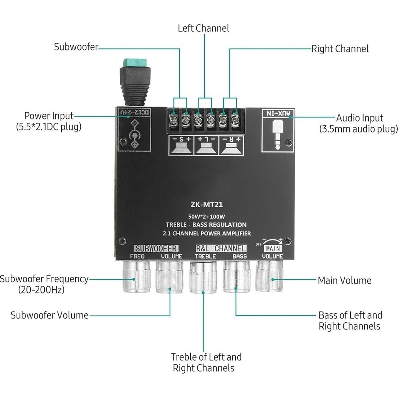 Placa Amplificador Estéreo Digital ZK-MT21 Bluetooth 2.1 50W