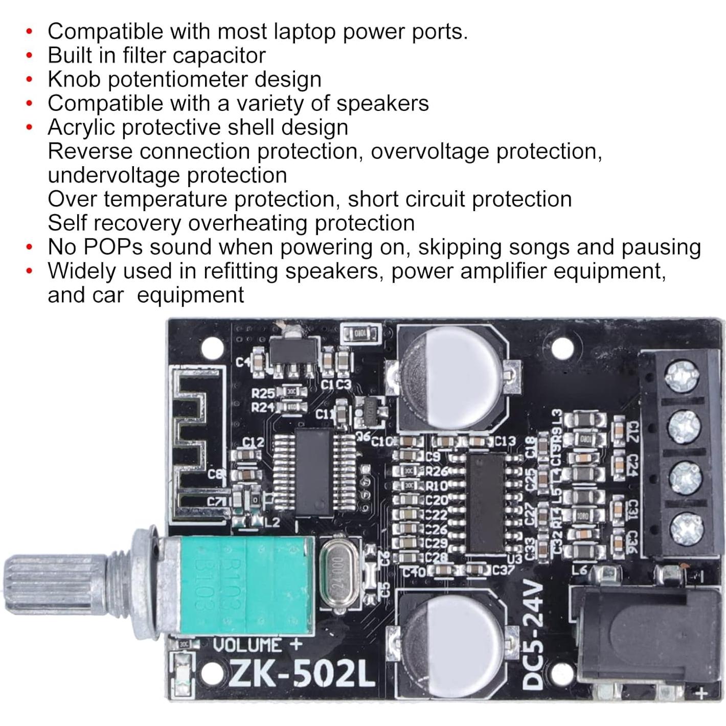 Amplificador de Audio Bluetooth ZK-502L 5.0 Estéreo 30W-200W