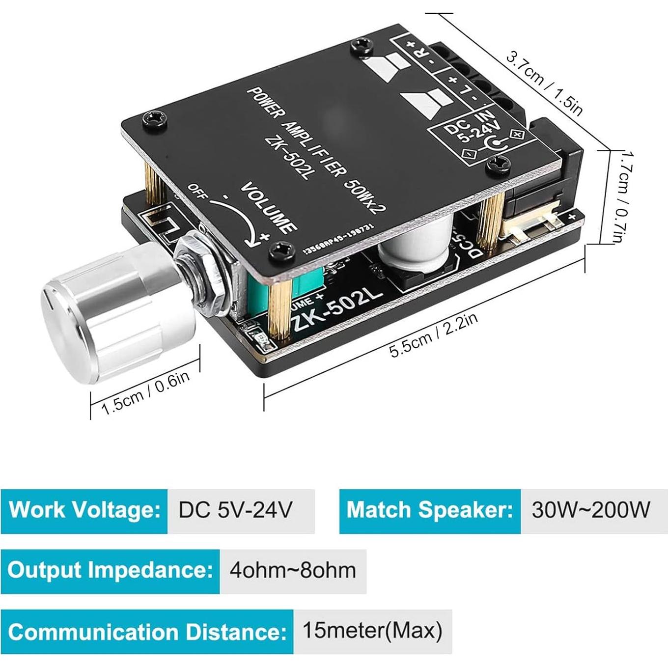 Placa Amplificadora de Potencia Bluetooth 5.0 ZK-502L 20W-50W
